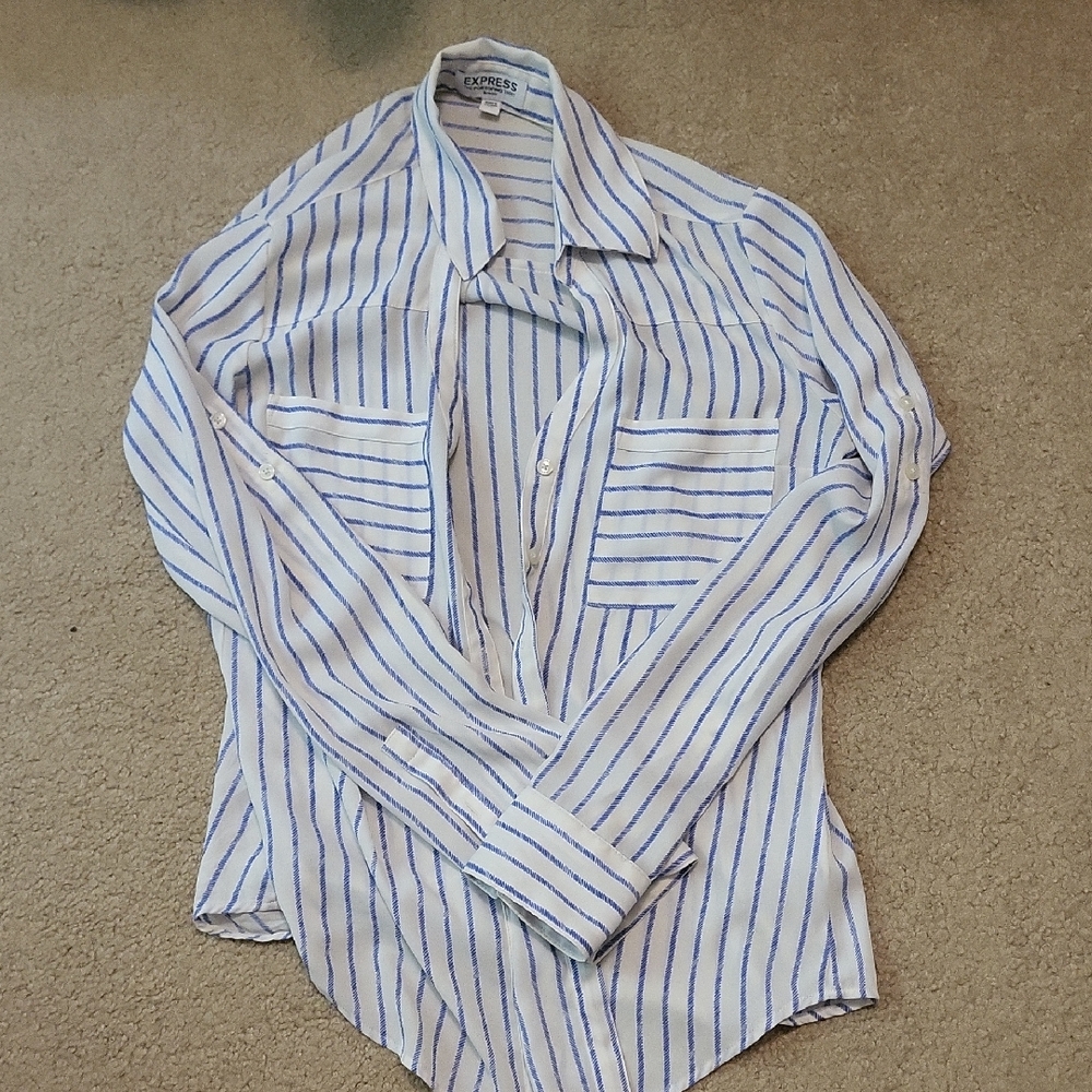 Express Blue and White Striped Beachy Portofino Button Down